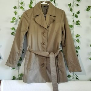 Ambition Womens Small Olive Green Trench Polyester Blend Coat Tie Waist …
